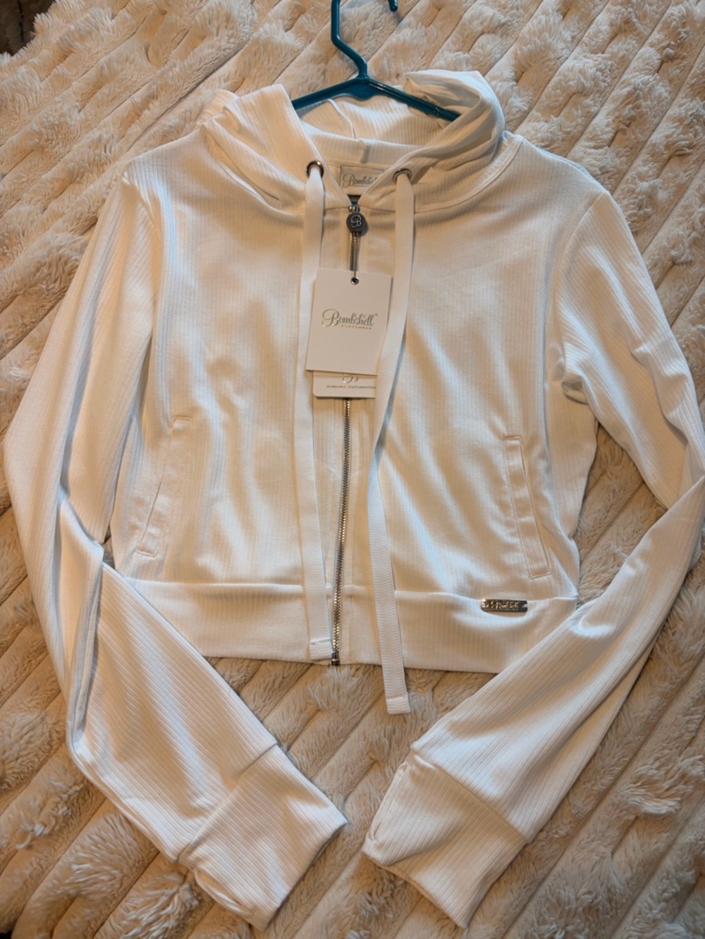 Bombshell sportswear white zip hoodie. NWT.